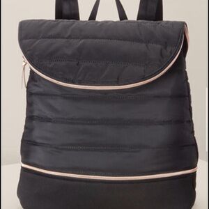 Stella & Dot Quilted Black Backpack with Soft Pink Trim